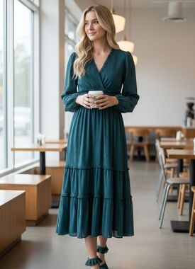 EUC Max Studio London Size Large Teal Tiered Ruffled Maxi Dress!!